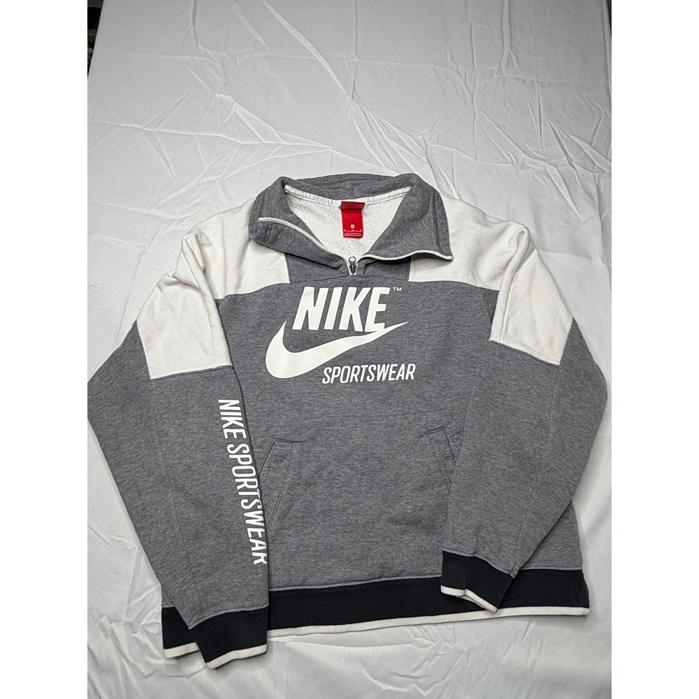 Nike Sportswear Mens Grey White Colorblock Quarter Zip Pullover Orange Tag T4